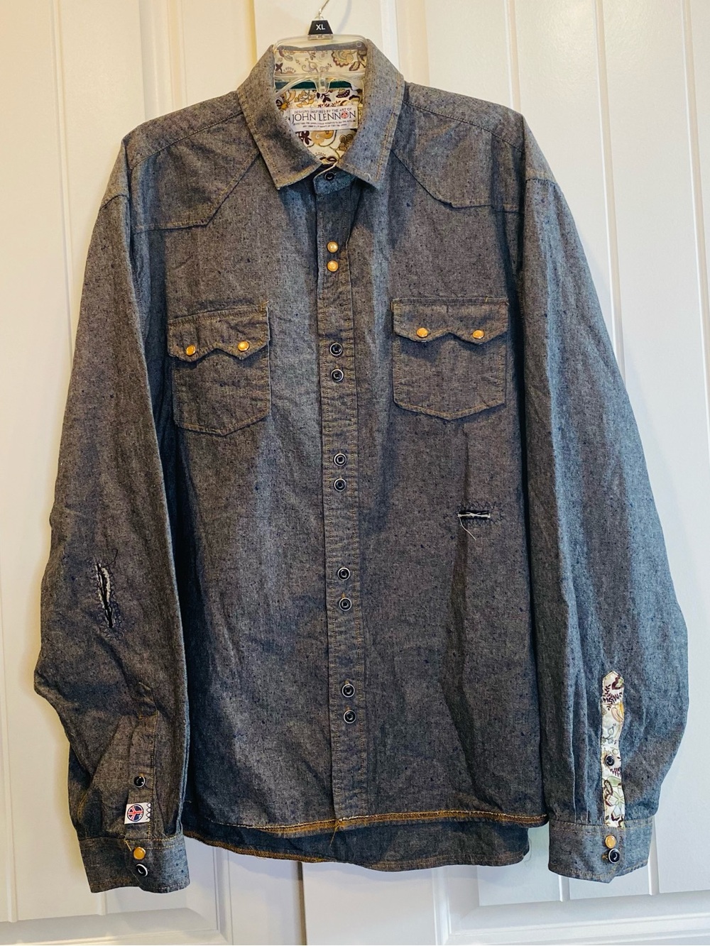 Like New!  Trendy Denim-Style Button-Up Shirt in Charcoal Gray